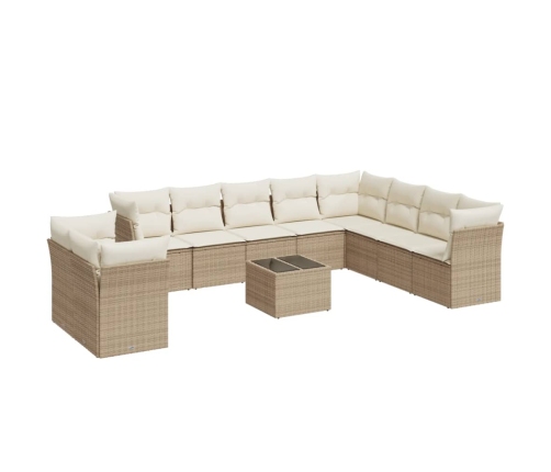 Set de sofás de jardín 11pzas con cojines ratán sintético beige