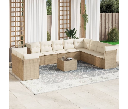 Set de sofás de jardín 11pzas con cojines ratán sintético beige