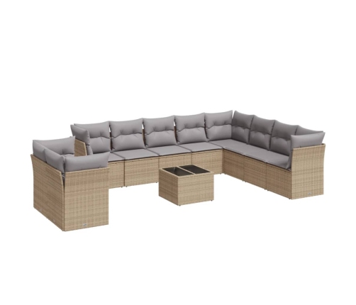 Set de sofás de jardín 11pzas con cojines ratán sintético beige
