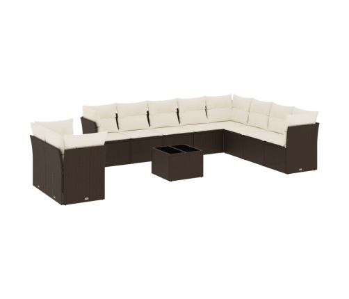 Set de sofás de jardín 11 pzas cojines ratán sintético marrón