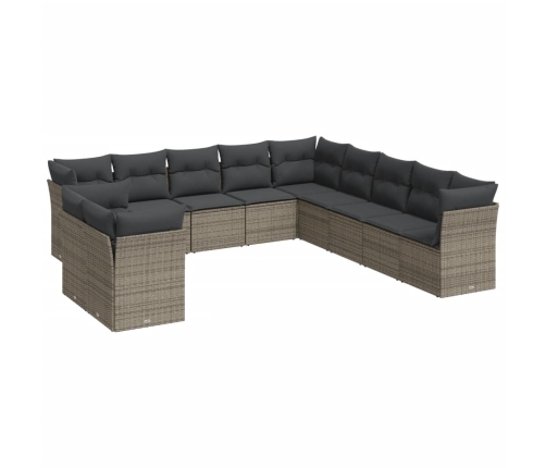Set de sofás de jardín 11 pzas y cojines ratán sintético gris