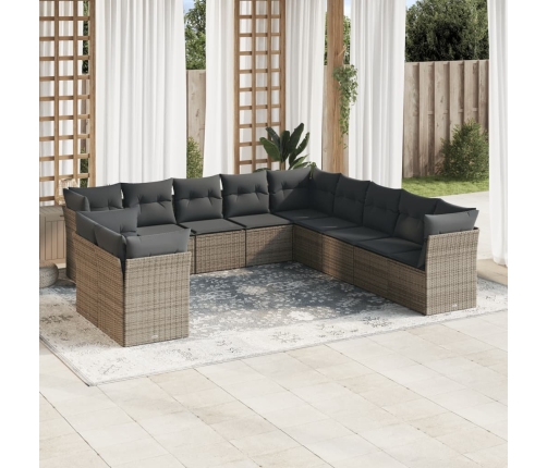 Set de sofás de jardín 11 pzas y cojines ratán sintético gris