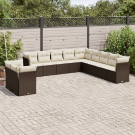 Set de sofás de jardín 11 pzas cojines ratán sintético marrón