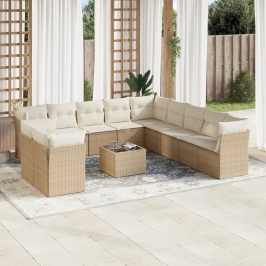 Set de sofás de jardín 12 pzas y cojines ratán sintético marrón