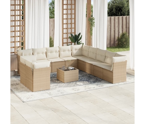 Set de sofás de jardín 12 pzas y cojines ratán sintético marrón
