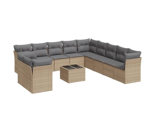 Set de sofás de jardín 12 pzas y cojines ratán sintético marrón