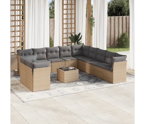 Set de sofás de jardín 12 pzas y cojines ratán sintético marrón