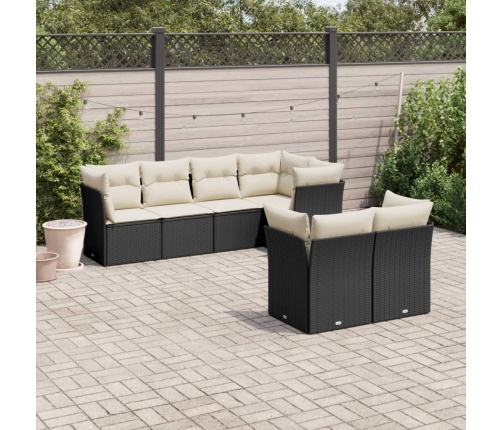 Set de comedor de jardín 7 pzas y cojines ratán sintético negro