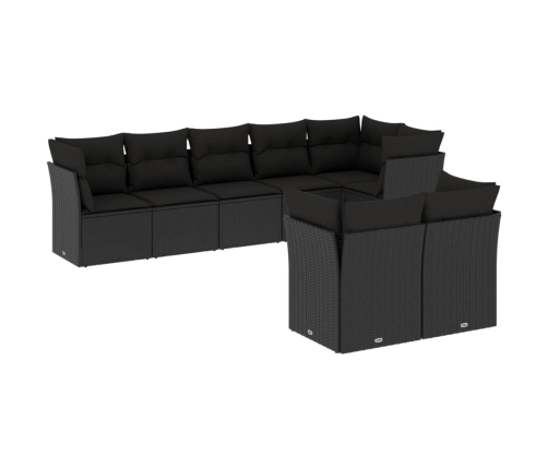 Set de sofás de jardín 8 piezas y cojines ratán sintético negro