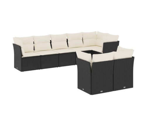 Set de sofás de jardín 8 piezas y cojines ratán sintético negro