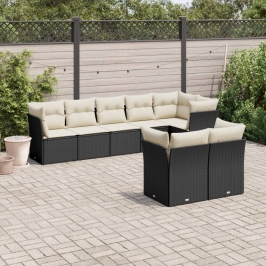 Set de sofás de jardín 8 piezas y cojines ratán sintético negro