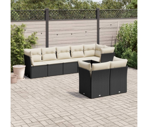 Set de sofás de jardín 8 piezas y cojines ratán sintético negro