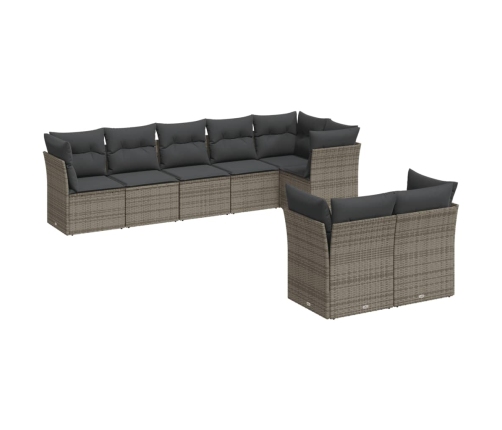 Set de sofás de jardín 8 pzas y cojines ratán sintético gris