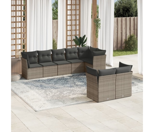 Set de sofás de jardín 8 pzas y cojines ratán sintético gris
