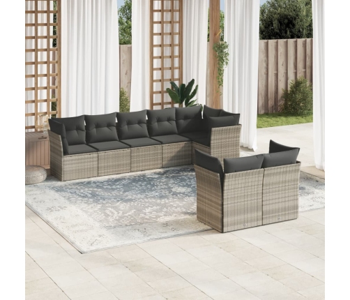 Set de sofás de jardín 8 pzas y cojines ratán sintético gris