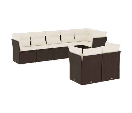 Set sofás de jardín 8 piezas y cojines ratán sintético marrón