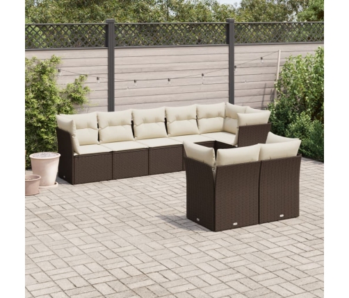 Set sofás de jardín 8 piezas y cojines ratán sintético marrón