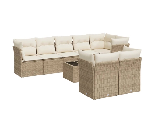 Set de sofás de jardín 9 pzas con cojines ratán sintético beige