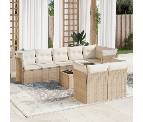 Set de sofás de jardín 9 pzas con cojines ratán sintético beige