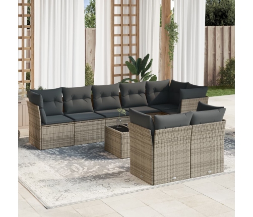 Set de muebles de jardín 9 pzas y cojines ratán sintético gris