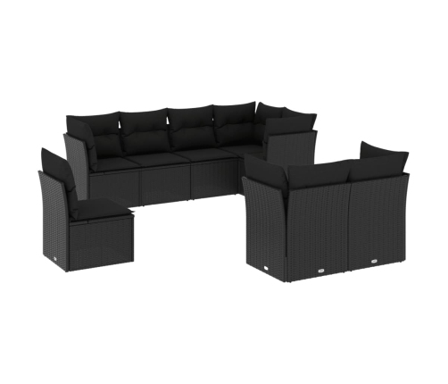 Set de sofás de jardín 8 piezas y cojines ratán sintético negro