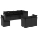 Set de sofás de jardín 8 piezas y cojines ratán sintético negro