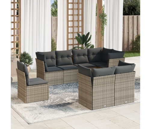 Set de sofás de jardín 8 pzas y cojines ratán sintético gris