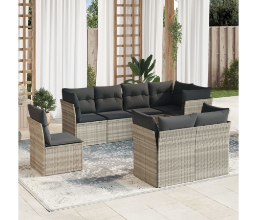 Set de sofás de jardín 8 pzas y cojines ratán sintético gris