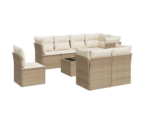 Set de sofás de jardín 9 pzas con cojines ratán sintético beige