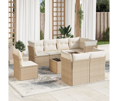 Set de sofás de jardín 9 pzas con cojines ratán sintético beige