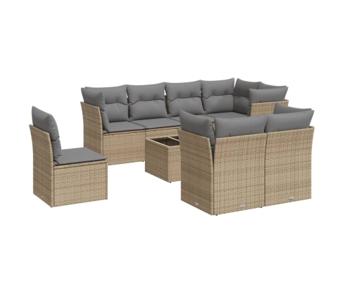 Set de sofás de jardín 9 pzas con cojines ratán sintético beige