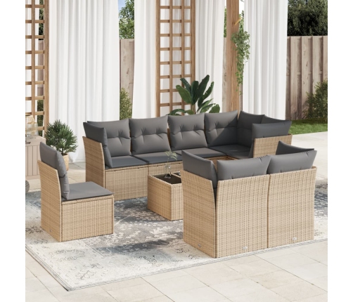 Set de sofás de jardín 9 pzas con cojines ratán sintético beige
