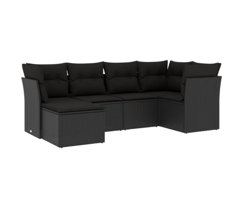 Set de sofás de jardín 6 piezas y cojines ratán sintético negro