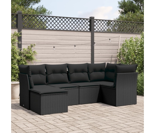 Set de sofás de jardín 6 piezas y cojines ratán sintético negro