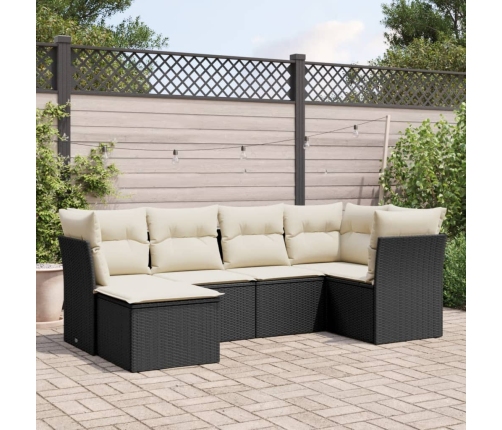 Set de sofás de jardín 6 piezas y cojines ratán sintético negro