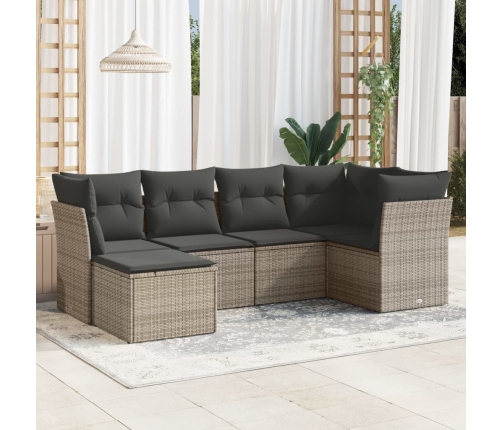 Set de muebles de jardín 6 pzas y cojines ratán sintético gris