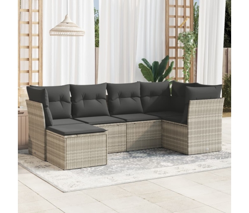 Set de sofás de jardín 6 pzas y cojines ratán sintético gris