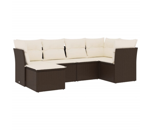 Set sofás de jardín 6 piezas y cojines ratán sintético marrón