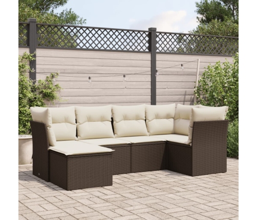 Set sofás de jardín 6 piezas y cojines ratán sintético marrón
