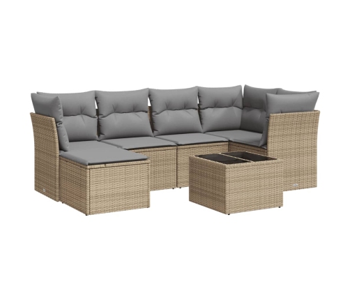 Set sofás de jardín 7 piezas y cojines ratán sintético beige