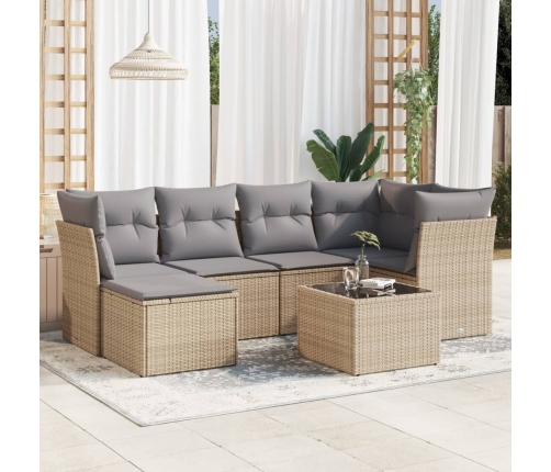 Set sofás de jardín 7 piezas y cojines ratán sintético beige