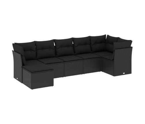 Set de comedor de jardín 7 pzas y cojines ratán sintético negro