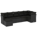 Set de comedor de jardín 7 pzas y cojines ratán sintético negro