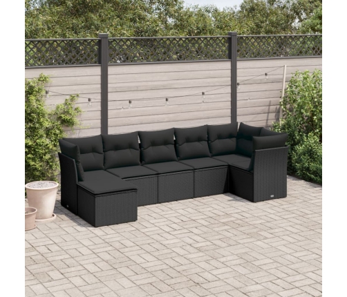 Set de comedor de jardín 7 pzas y cojines ratán sintético negro