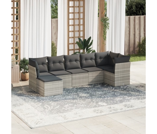 Set de sofás de jardín 7 pzas con cojines ratán PE gris claro