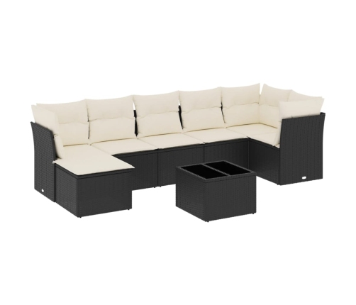 Set de sofás de jardín 8 piezas y cojines ratán sintético negro