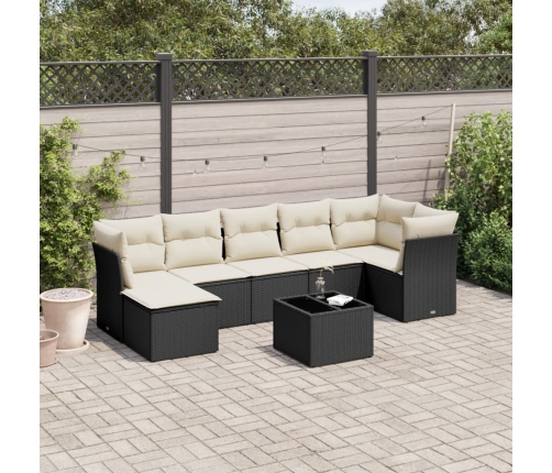 Set de sofás de jardín 8 piezas y cojines ratán sintético negro