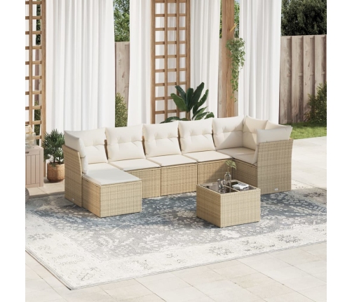 Juego de sofás de jardín con cojines beige 8 pzas ratán PE