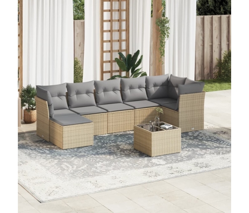 Juego de sofás de jardín con cojines beige 8 pzas ratán PE