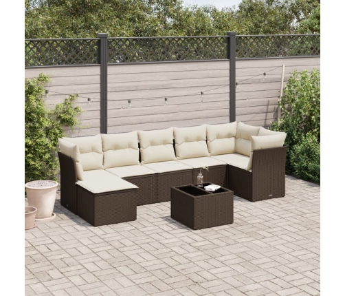 Set sofás de jardín 8 piezas y cojines ratán sintético marrón